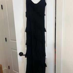 Black Tiered Ruffle Slip Dress - Women's